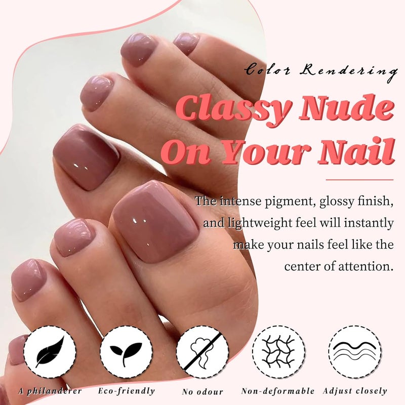 LuckForever 168pc Press on Toenails Women Fake Toe Nails with Glue Tabs, Coffee Fake Toenails Press on Nail Short Square Toe Nails Press ons Glue Toenail Feet False Artificial Acrylic Toe Nail Tips - Image 3